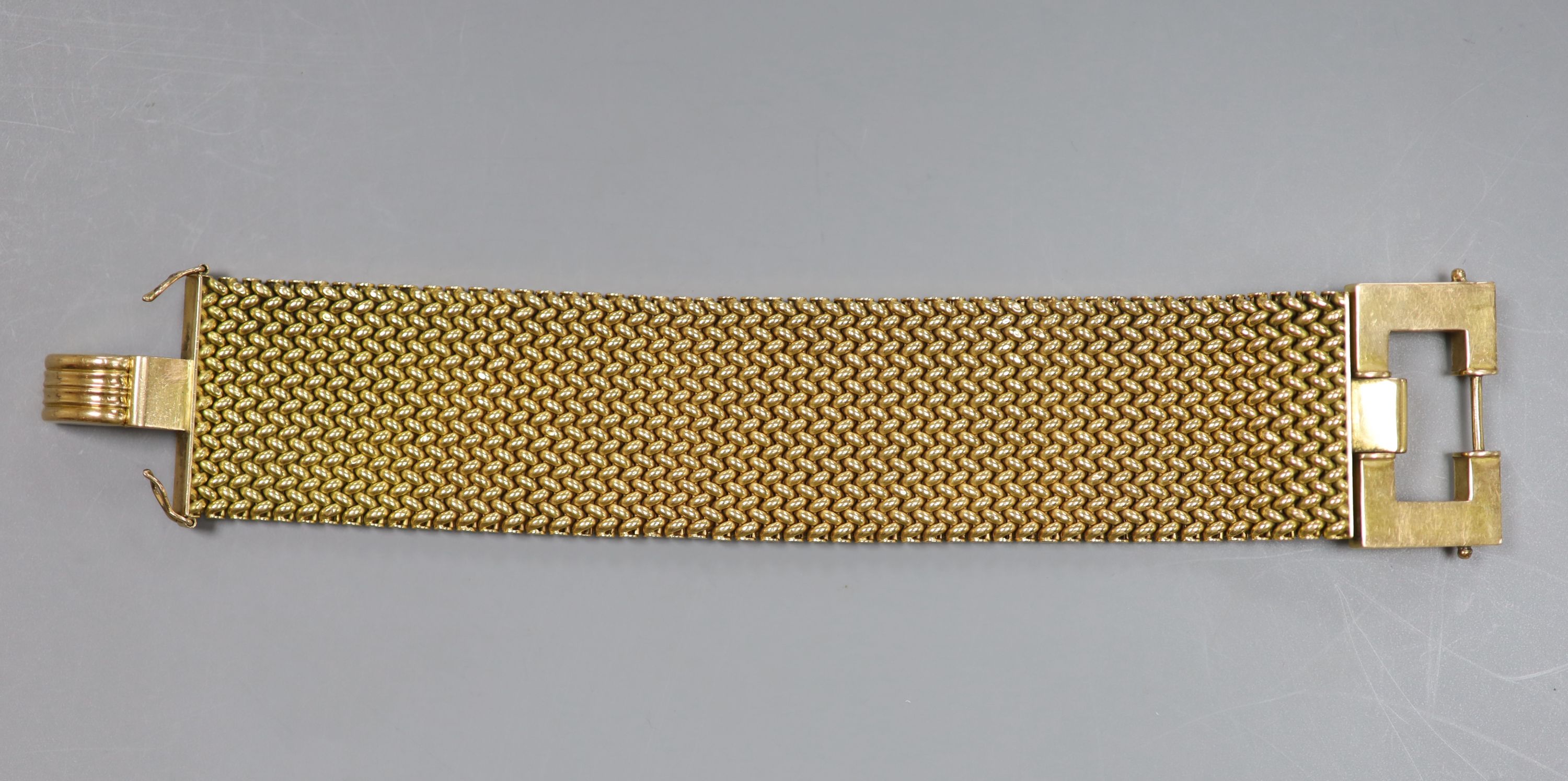 A mid 20th century Italian 750 yellow metal woven link bracelet